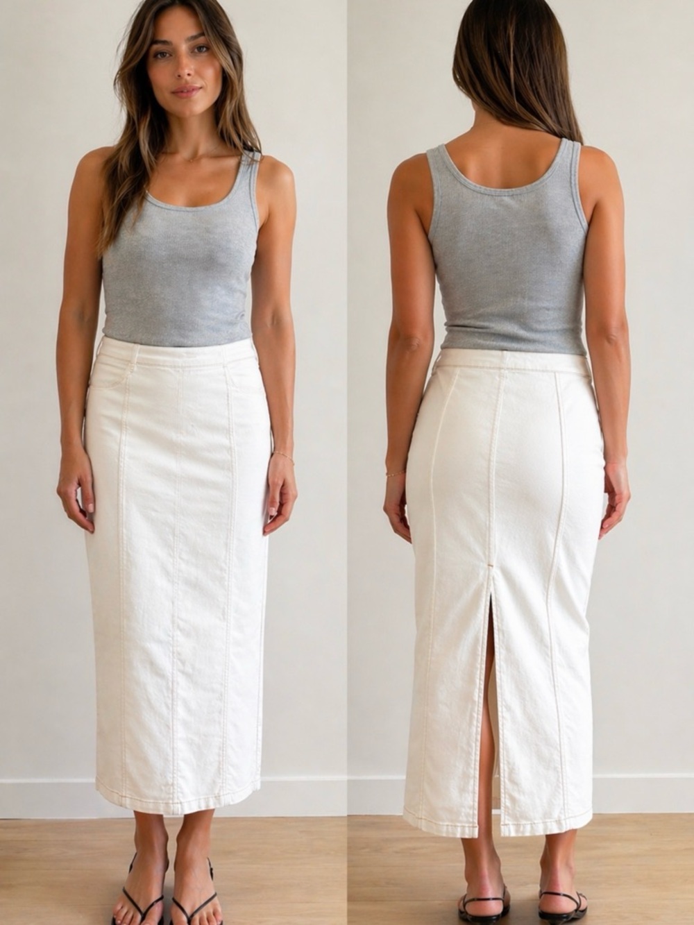 Cream Midi Pencil Skirt - Sleek High-Waist Style